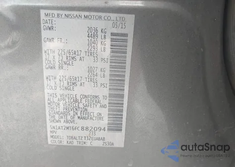 2015 Nissan Rogue S/Sl/Sv from USA, damaged, VIN 5N1AT2MT6FC8H2094
